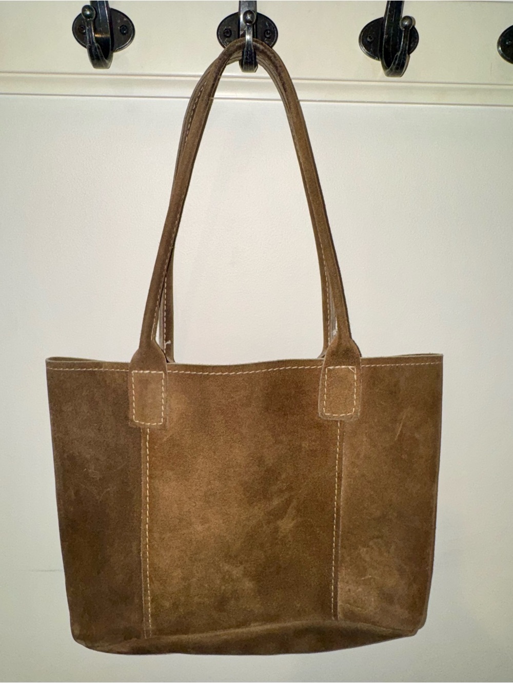 Classic Tobacco Brown Suede Tote Bag, Vintage